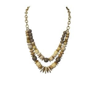 LOFT Double Stranded Wood Bead Statement Necklace